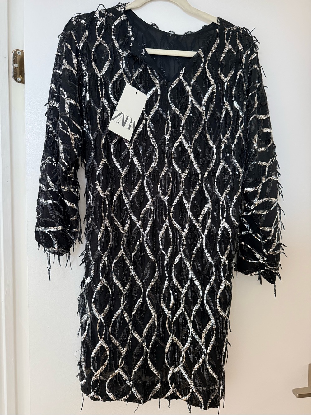 Zara Black Dress with Silver Sequin Lattice